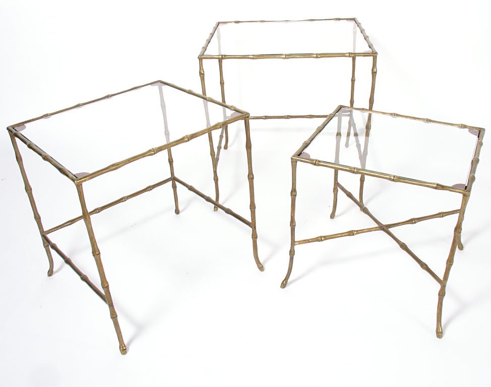 Brass Bamboo Form Nesting Tables circa 1940's 1
