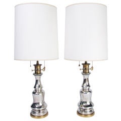 Pair of Mercury Glass Lamps - Perfectly Aged Patina