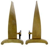 Vintage Thick Brass Blade Andirons