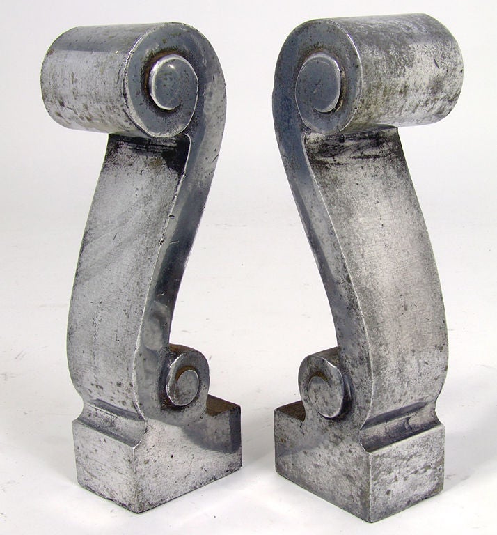 Aluminum Scroll Andirons - circa 1930's 1