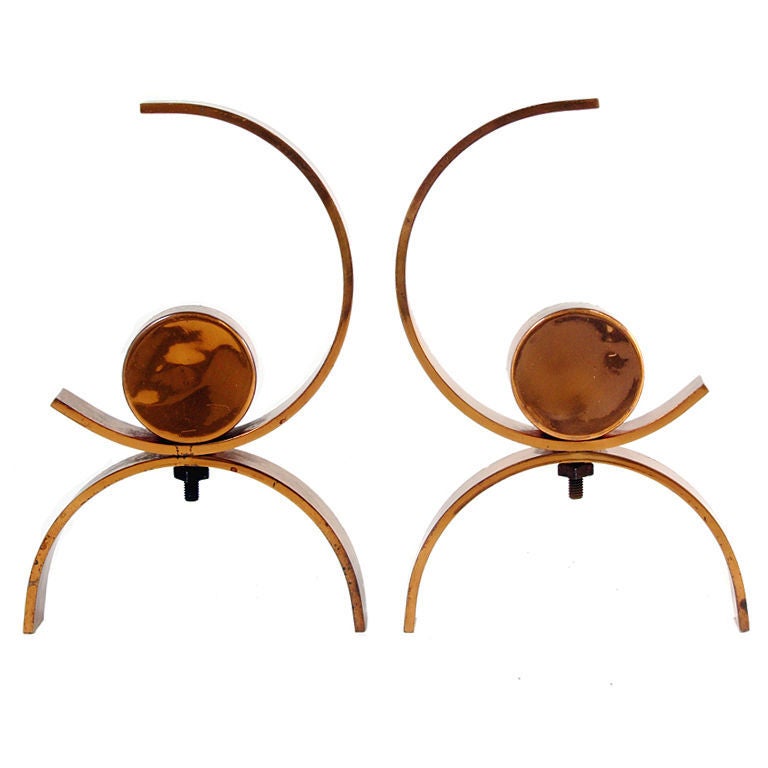Copper Art Deco Andirons
