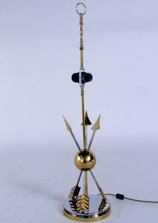 Elegant Arrow Form Lamp in Brass and Nickel, circa 1960's. The lamp measures 28.75
