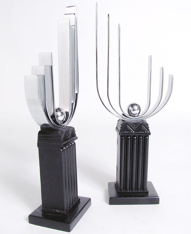 Tall Art Deco Nickel Andirons