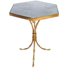 Brass Bamboo Form Side Table With Inset Marble Top