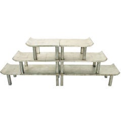 Pair of Three Tier Silver Leaf Tables by James Mont