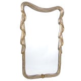 Elegant 1940's Mirror with Hand Carved Silvered Drape Frame
