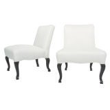 Pair of Petite Slipper Chairs in Ivory White Linen