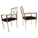 Sculptural Pair of Brass X Back Chairs