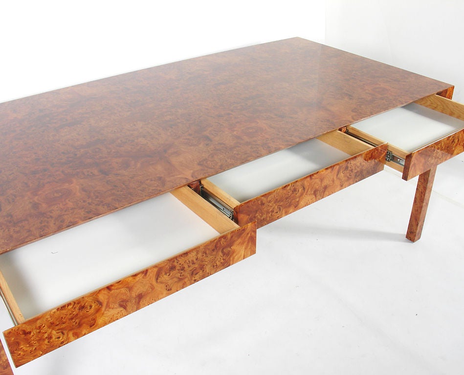 American Clean Lined Burl Wood Desk by Milo Baughman