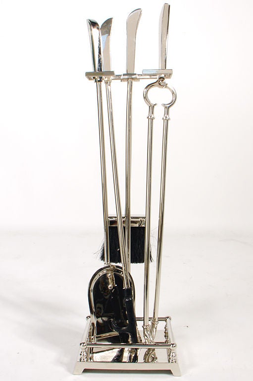 Modernist Nickel Plated Fire Tool Set - Sculptural Form