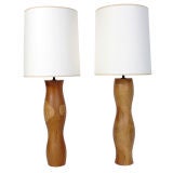 Pair of Undulating Wooden Lamps - Very Sculptural Form