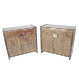 Pair of Limed Oak Cabinets with Nickel Hardware
