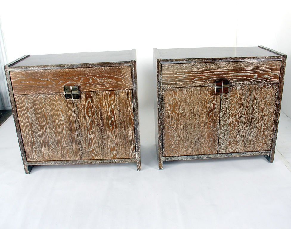 Pair of Limed Oak Cabinets with Nickel Hardware at 1stdibs