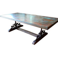Unusual Copper, Iron And Wood Dining Table.