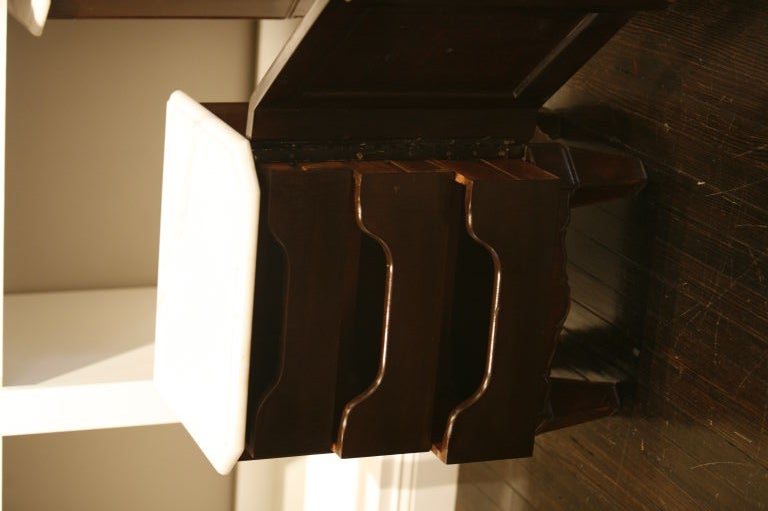 Pair of White Marble & Mahogany Side Tables