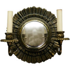 Pair of Starburst Convex Mirrored Wall Sconces
