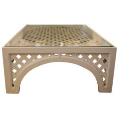 Vintage Lattice Coffee Table with Glass Top