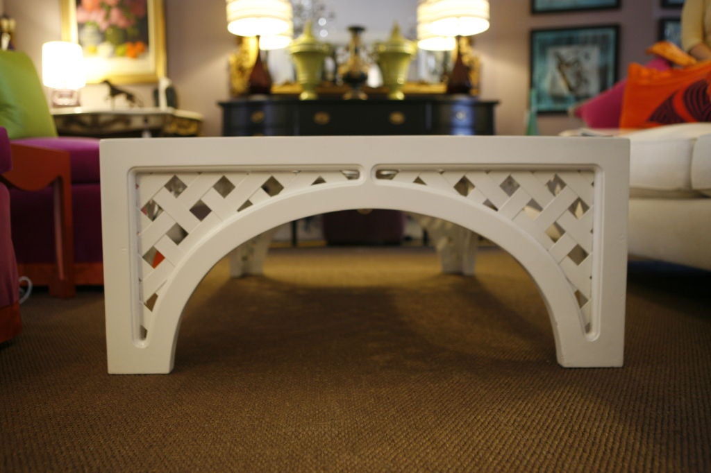 Vintage Lattice Coffee Table with Glass Top