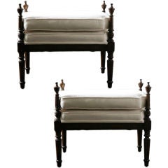 Pair of White Velvet Cushioned Benches