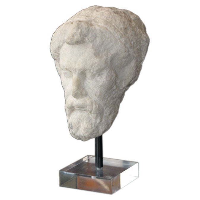 ITALIAN EARLY RENAISSANCE MARBLE HEAD OF A BEARDED MAN For Sale at 1stDibs