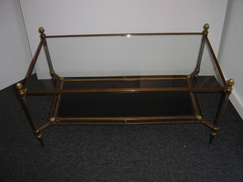 Jansen 2 Tier Table of gilded bronze with brass accents