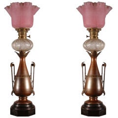 Antique Pair of Kerosene Bronze Lamps