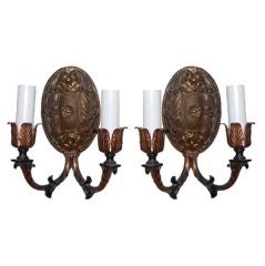 Pair of 2 Arm Sconces with Oval Backplate