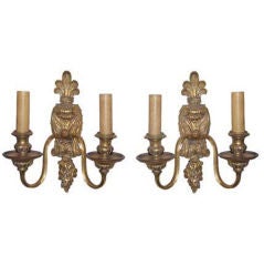 Pair of Brass Sconces with Prince of Wales Feather Detail