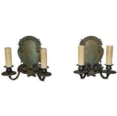 Pair of 2 Arm Sconces with Cast Shield Backplate
