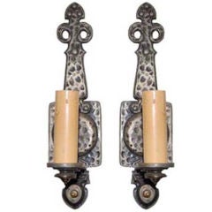 Pair of 1 Light Hammered Sconce With Burnished Iron Finish