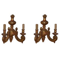 Antique Pair of Carved 2 Arm Wood Sconces