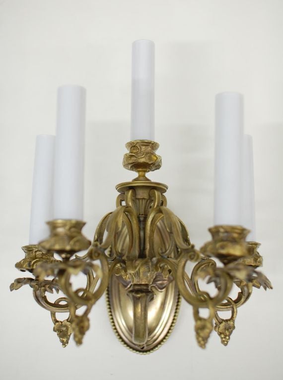 Pair of 5 Arm Bronze Wall Sconces
