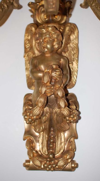 Pair of 5 Arm Sconces with Cast Angel