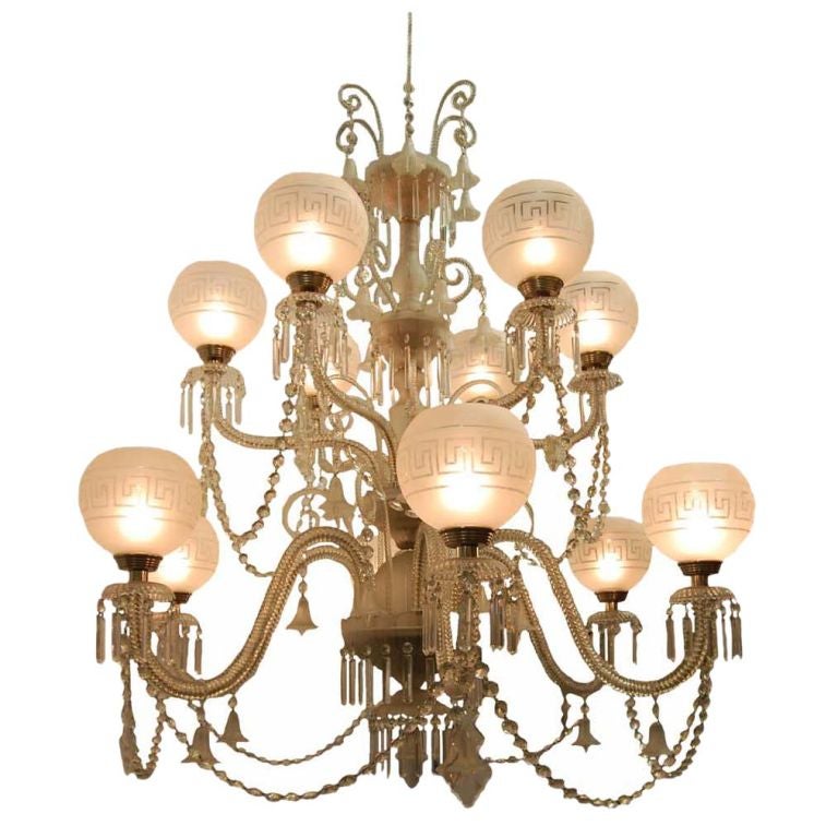 Large All Crystal Chandelier with Etched Globes at 1stdibs