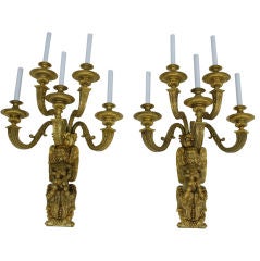 Pair of 5 Arm Sconces with Cast Angel