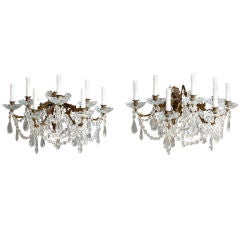 Pair of French 7 Arm Crystal Sconces