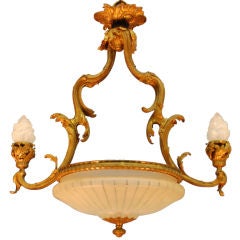 Brass Ornamental Frame with Flame Glass and Center Bowl