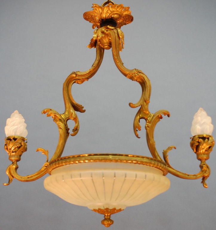 Brass Ornamental Frame with Flame Glass and Center Bowl