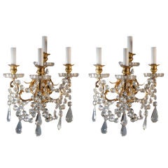 Pair of 4 Arm Sconces with Baccarat Bobeches