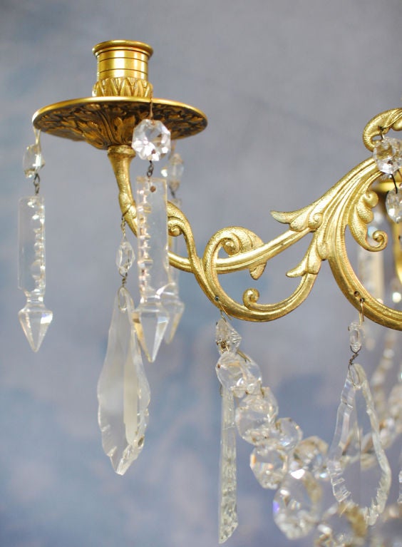 5 Arm Crystal and Aged Gold Louis XVI Chandelier