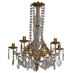 Antique 5 Arm Crystal and Aged Gold Louis XVI Chandelier