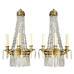Pair of 3 Arm Sconces with Graduated Oval Beads