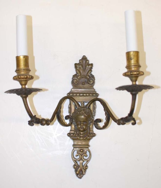 Pair of 2 Arm Sconce with Cherub Face