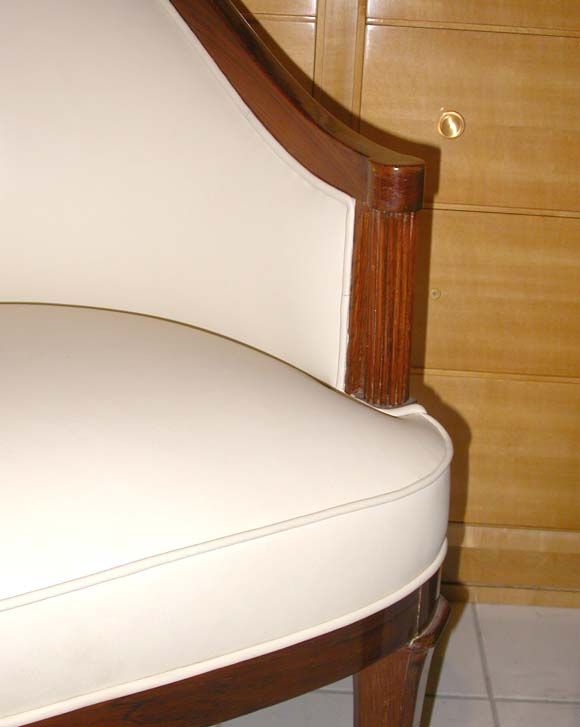 Pair of Ivory Leather and Walnut Chairs Attributed to Lucien Rollin 2