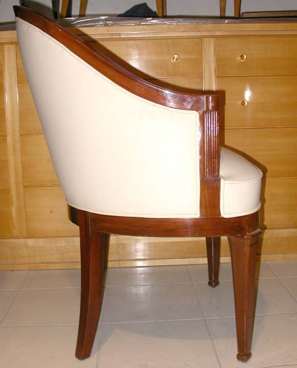 Pair of Ivory Leather and Walnut Chairs Attributed to Lucien Rollin In Excellent Condition In New York, NY