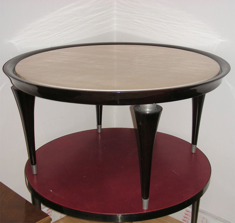 1930-1940 coffee table in black lacquered wood with silver metal fittings.