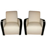 Pair of Art Déco armchairs in Macassar Ebony and leather
