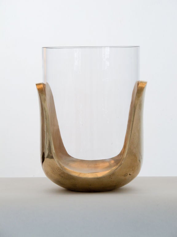 Large Sculpture/Vase in Polished Bronze and Hand blown Bohemian glass designed by French artist  Eric Schmitt. <br />
<br />
Hand Blown in Bohemia and sculpted in France. <br />
<br />
Limited edition of 10 made for Fleurs Bella and Valerie
