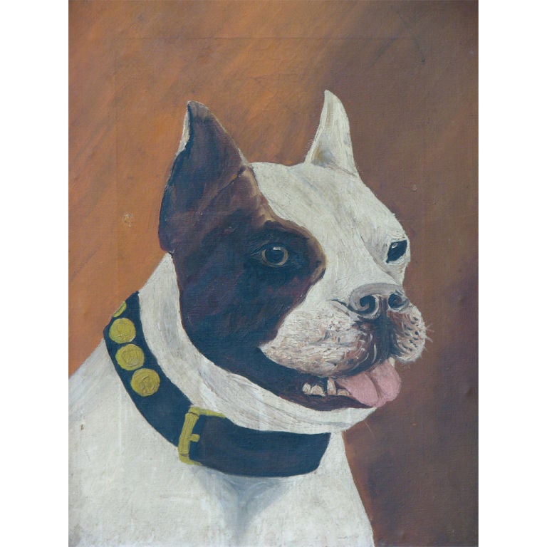 Naive Folk Art Painted Portrait of a Dog