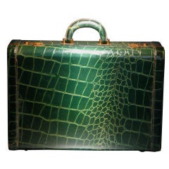 Vintage Emerald Green Crocodile Embossed Leather Luggage Suitcase